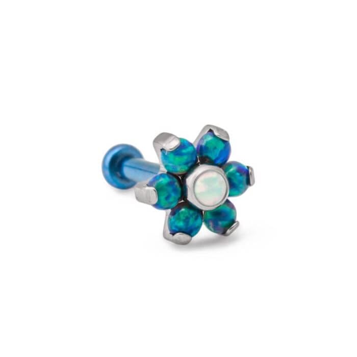 Tilum 18g-16g Εσωτερικά με σπείρωμα Titanium Opal Flower Top with White Opal Center - Επιλέξτε Πέταλο Opal Χρώμα - Τιμή ανά 1 pt2
