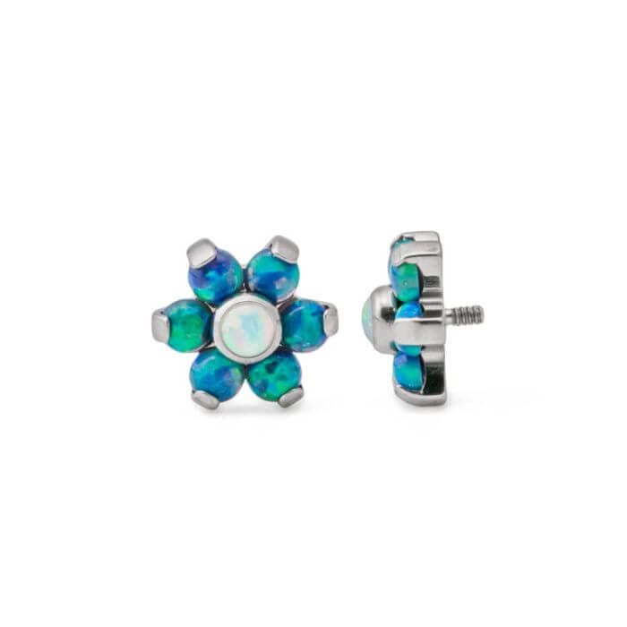 Tilum 18g-16g Εσωτερική Κλωστή Titanium Opal Flower Top with White Opal Center - Επιλέξτε Πέταλο Οπάλιο - Τιμή ανά 1