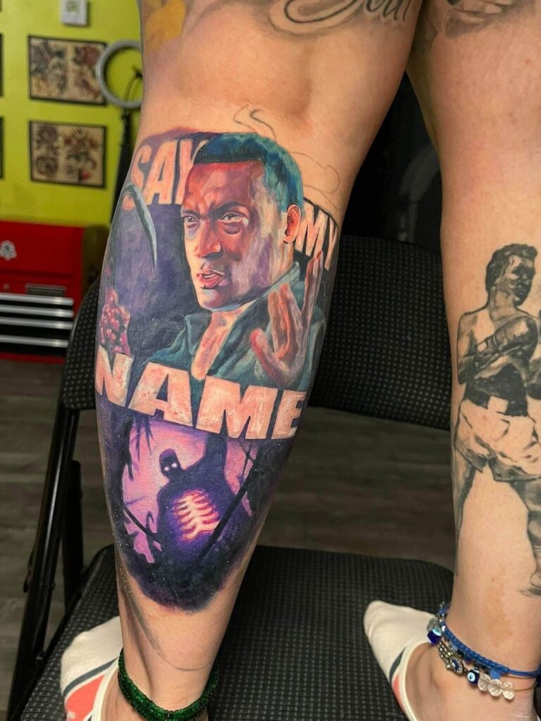 @groovystoney gets a candy man cover-up tattoo by @Ironpalm_outlaw at Iron Palm Tattoos in downtown Atlanta, GA.