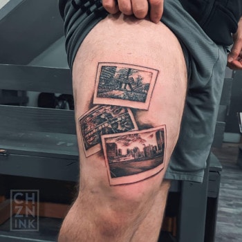 A landscape photographer brought his favorite photographs in for Choze to tattoo onto his leg. Choze did them in black & grey. Lovely photos. Amazingly detailed ink of the actual images. Call 404-973-7828 or stop by for a free consultations. We are open late night most nights until 2AM. Walk Ins are welcome.