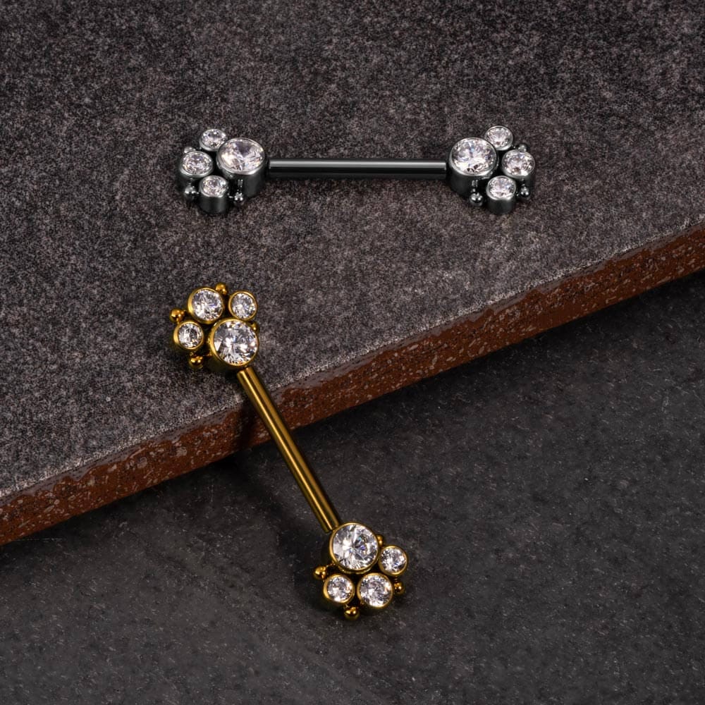 Tilum 14g 9/16" Jeweled Paw Barbell Titanium Threadless