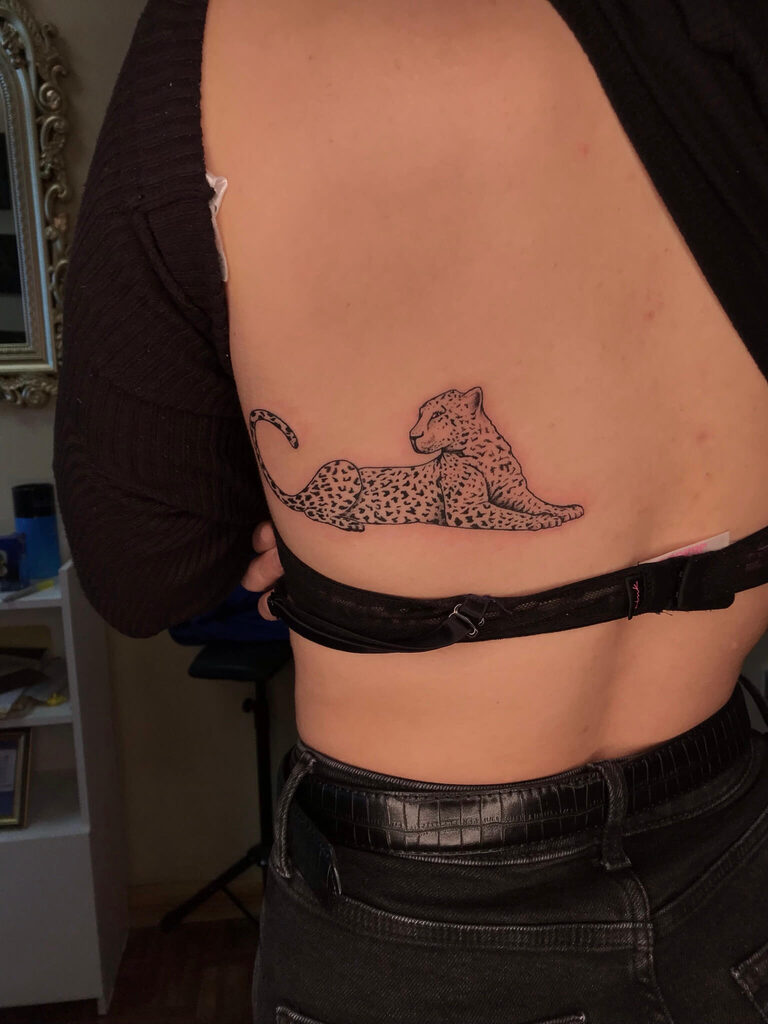 Leopard Black & Grey Portrait Tattoo By Rene Cristobal, A Guest Artist At Iron Palm Tattoos In Atlanta. Rene sometimes visits us from Concepcion, Chile. Leopards are often seen as elusive, independent, and adaptable animals. We're open late until 2AM. Call 404-973-7828 or stop by for a free consultation.