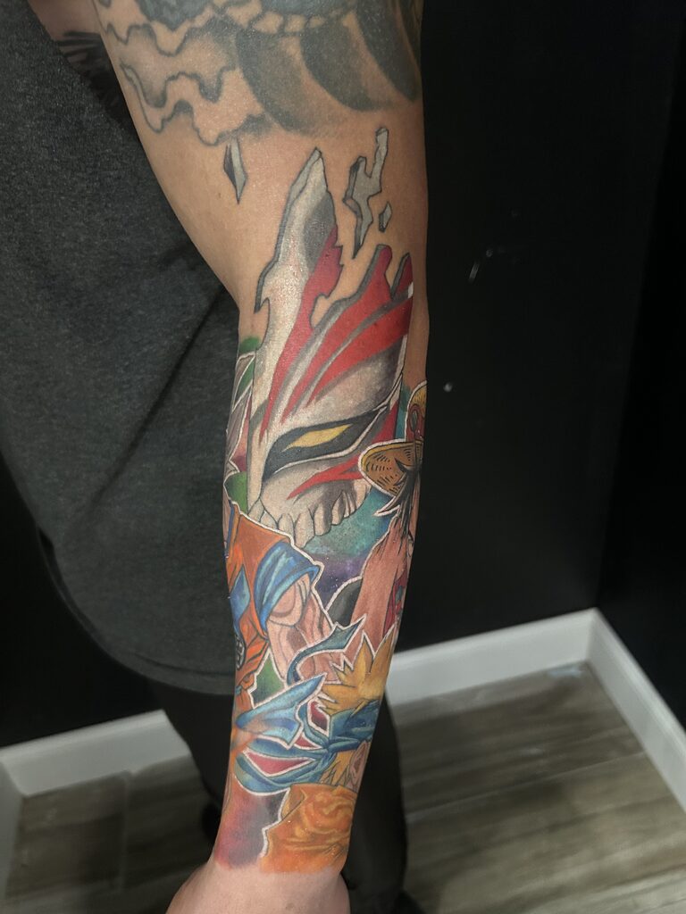 Straw Hat Luffy Anime Tattoo By Lyric TheArtist. Monkey D. Luffy is an anime character that founded the "Straw Hat Pirates". In the animation series he journey's in search of a treasure that will eventually make him the 'King of Pirates'. Iron Palm is Atlanta's only late night tattoo shop. We're open until 2AM most nights. Call 404-973-7828 or stop by for a free consultation. Walk ins are welcome.