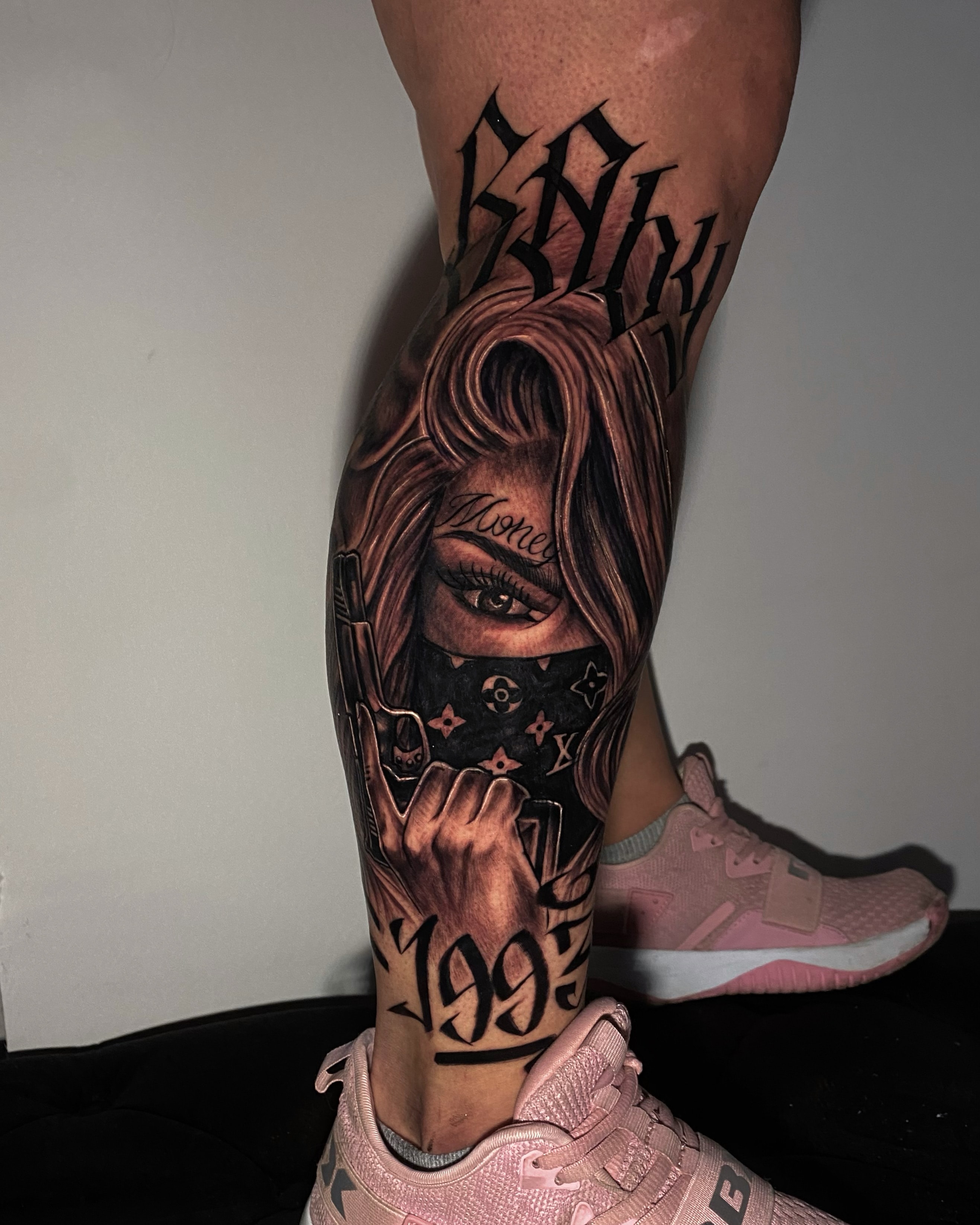 'Woman' Blackwork Fine Line Photo Realism Lettering Tattoo With Lettering By Rene Cristobal. Rene is a tattoo artist at Iron Palm in downtown Atlanta specializing in blackwork, fine line, black & grey and photo realism tattoo styles. Rene is available for both walk ins (depending on availability) and by appointment. For more information TEXT 678) 926-9731.